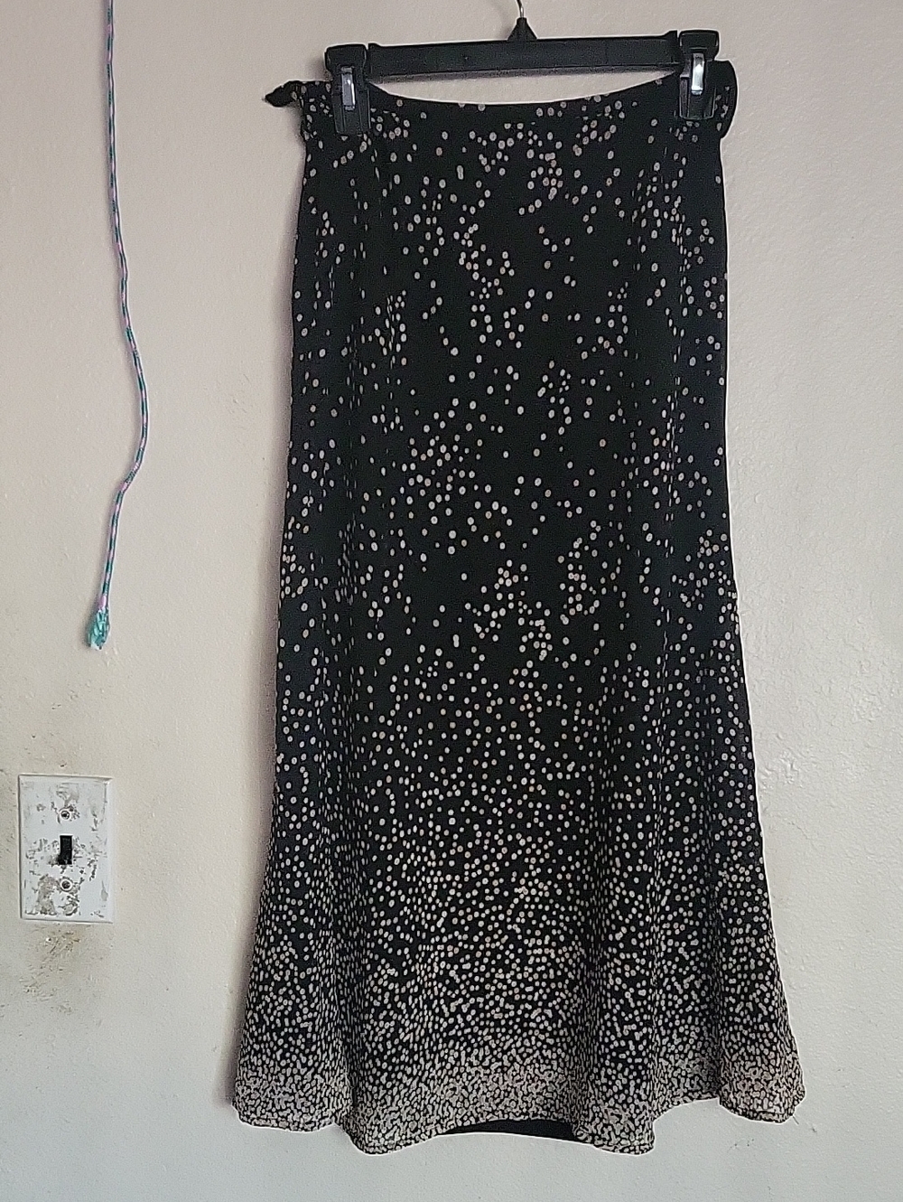 Valerie Stevens Black Maxi Skirt with White Dot Print